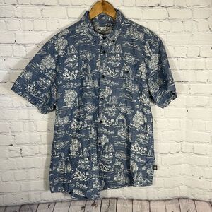Howler Bros. Chambray Shirt Large Blue Cactus Tropical All over Print Cowboy